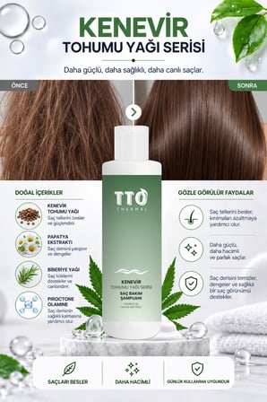 TTO THERMAL KENEVİR BİTKİSİ TOHUMU YAĞI SAÇ BAKIM ŞAMPUANI 250ml