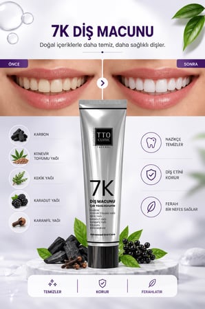 TTO Clinic 7K Aktif Karbonlu Diş Macunu 75 ml | Diş Eti ve Mine Bakımı