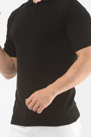 Polo Yaka Regular Siyah Pamuklu T-shirt