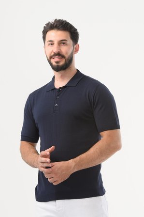 Lacivert Polo Yaka Regular Pamuklu T-shirt