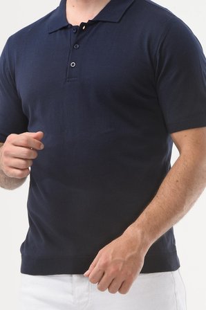 Lacivert Polo Yaka Regular Pamuklu T-shirt