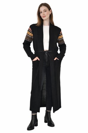 spor triko kilim desenli uzun hırka
