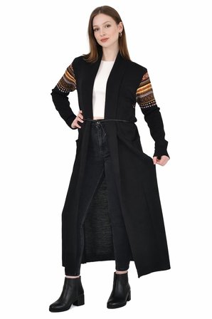 spor triko kilim desenli uzun hırka