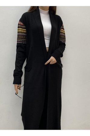 spor triko kilim desenli uzun hırka