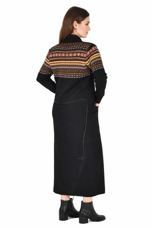 spor triko kilim desenli uzun hırka