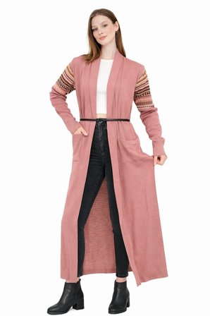 spor triko kilim desenli uzun hırka