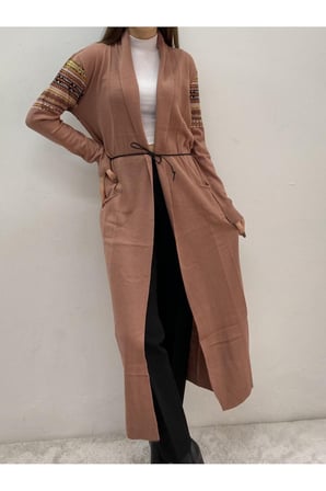 spor triko kilim desenli uzun hırka