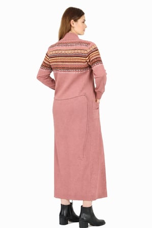 spor triko kilim desenli uzun hırka