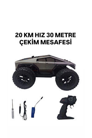 20KM Hız 2.4Ghz Uzaktan Kumandalı Işıklı Tesla Cybertruck Pikap Araba Şarjlı