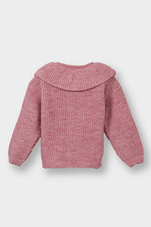 Kız Bebek Büyük Yaka Düğmeli Triko Hırka