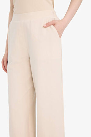 Keten Karışımlı Wide Leg Geniş Paça Flamlı Pantolon
