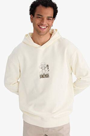 One Piece Boxy Fit Kapüşonlu Sırt Baskılı Sweatshirt