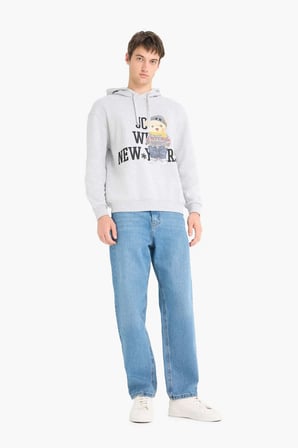 DeFacto Boxy Fıt Kapüşonlu Baskılı Sweatshirt F2248AX25WNGR389