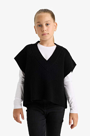 Kız Çocuk Oversize Geniş Kalıp Triko Süveter