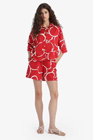 Oversize Geniş Kalıp Desenli Yarım Kollu Gömlek