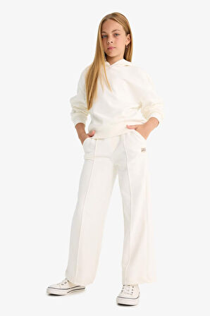 Kız Çocuk Relax Fit Kapüşonlu Basic Düz Sweatshirt