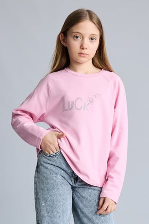DeFacto Oversize Geniş Kalıp Bisiklet Yaka Taşlı Sweatshirt Kız Çocuk G2463A825WNPN205