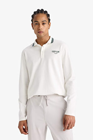 DeFactoFit Standart Fit Polo Yaka Baskılı Sporcu Uzun Kollu Tişört