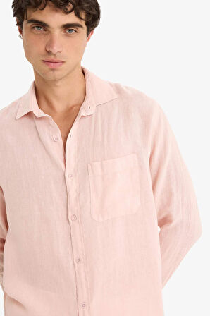 %100 Keten Relax Fit Uzun Kollu Gömlek