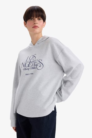 Relax Fit Kapüşonlu Baskılı Sweatshirt