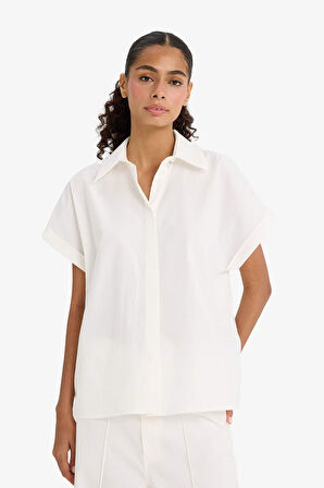 Regular Fit Gömlek Yaka Poplin Kısa Kollu Gömlek