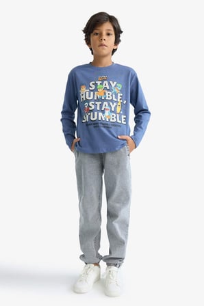 Erkek Çocuk Stumble Guys Regular Fit Bisiklet Yaka Uzun Kollu Tişört