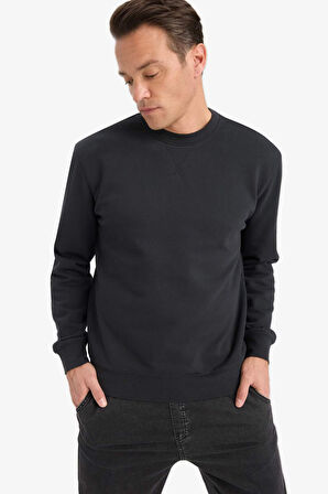 %100 Pamuk Regular Fit Bisiklet Yaka Sweatshirt