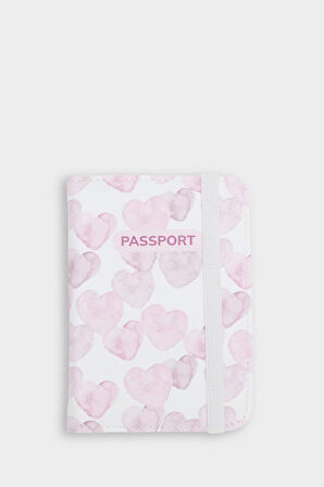 Kadın Kalp Desenli Suni Deri Pasaportluk