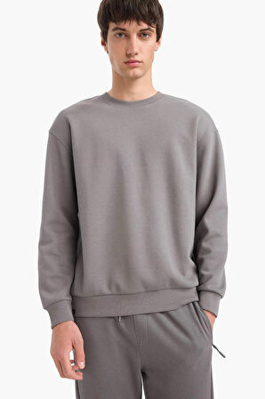 	Boxy Fit Bisiklet Yaka Basic Düz Pike Sweatshirt