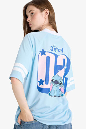 Coool Disney Lilo & Stitch Oversize Geniş Kalıp V Yaka Baskılı Kısa Kollu Tişört