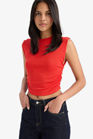 DeFacto Slim Fit Dar Kesim Bisiklet Yaka Büzgülü Ribana Atlet F4422AX25SMRD44