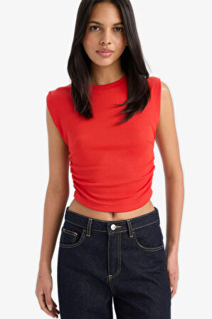 DeFacto Slim Fit Dar Kesim Bisiklet Yaka Büzgülü Ribana Atlet F4422AX25SMRD44