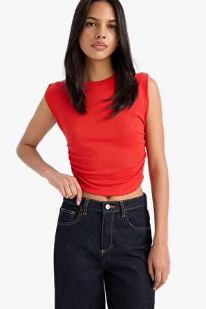 DeFacto Slim Fit Dar Kesim Bisiklet Yaka Büzgülü Ribana Atlet F4422AX25SMRD44