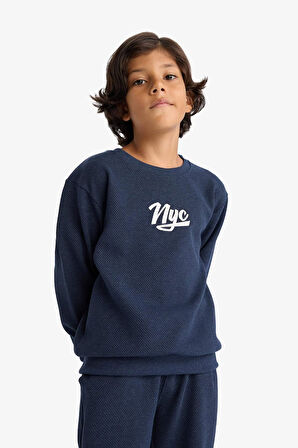 Erkek Çocuk 2'li Takım Baskılı Sweatshirt Eşofman Altı 