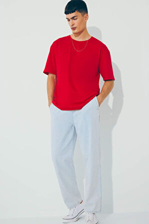 %100 Pamuk Boxy Fit Bisiklet Yaka Basic Düz Kısa Kollu Tişört