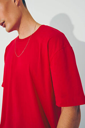 %100 Pamuk Boxy Fit Bisiklet Yaka Basic Düz Kısa Kollu Tişört