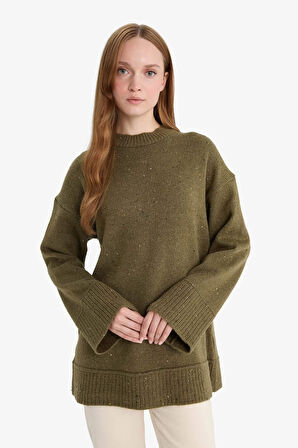 Loose Fit Bisiklet Yaka Triko Tunik