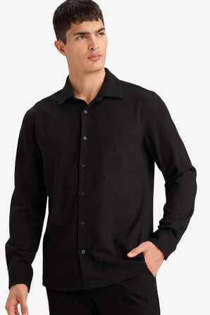 Defacto F9886AXBK27 Siyah Modern Fıt Polo Yaka Uzun Kollu Gömlek