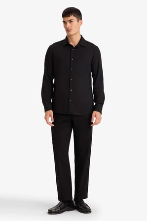 Defacto F9886AXBK27 Siyah Modern Fıt Polo Yaka Uzun Kollu Gömlek