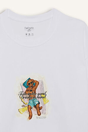 Boxy Fit Bisiklet Yaka Baskılı Kısa Kollu Tişört