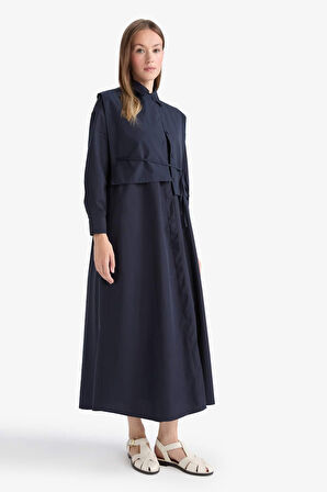 Hakim Yaka Poplin Uzun Kollu Maxi Elbise