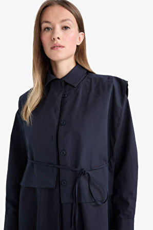 Hakim Yaka Poplin Uzun Kollu Maxi Elbise