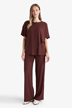 Regular Fit Bisiklet Yaka Bürümcük Kısa Kollu Tişört