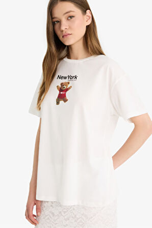 Coool I Love NY Oversize Geniş Kalıp Bisiklet Yaka Sırt Baskılı Kısa Kollu Tişört