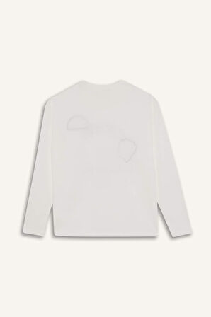 Kız Çocuk Okula Dönüş Oversize Geniş Kalıp Bisiklet Yaka Slogan Baskılı Uzun Kollu Tişört