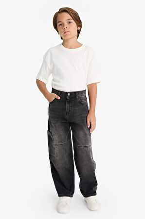 Erkek Çocuk Barrel Fit Düz Paça Jean Pantolon