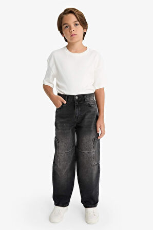 Erkek Çocuk Barrel Fit Düz Paça Jean Pantolon