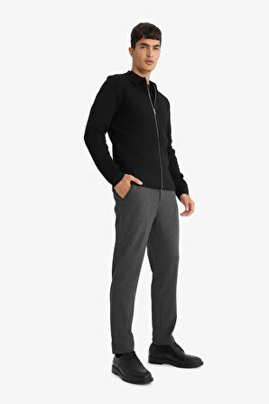 Standart Fit Polo Yaka Fermuarlı Triko Hırka