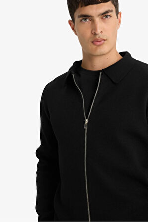 Standart Fit Polo Yaka Fermuarlı Triko Hırka