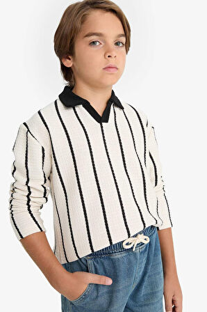 Erkek Çocuk Polo Yaka Waffle Uzun Kollu Tişört